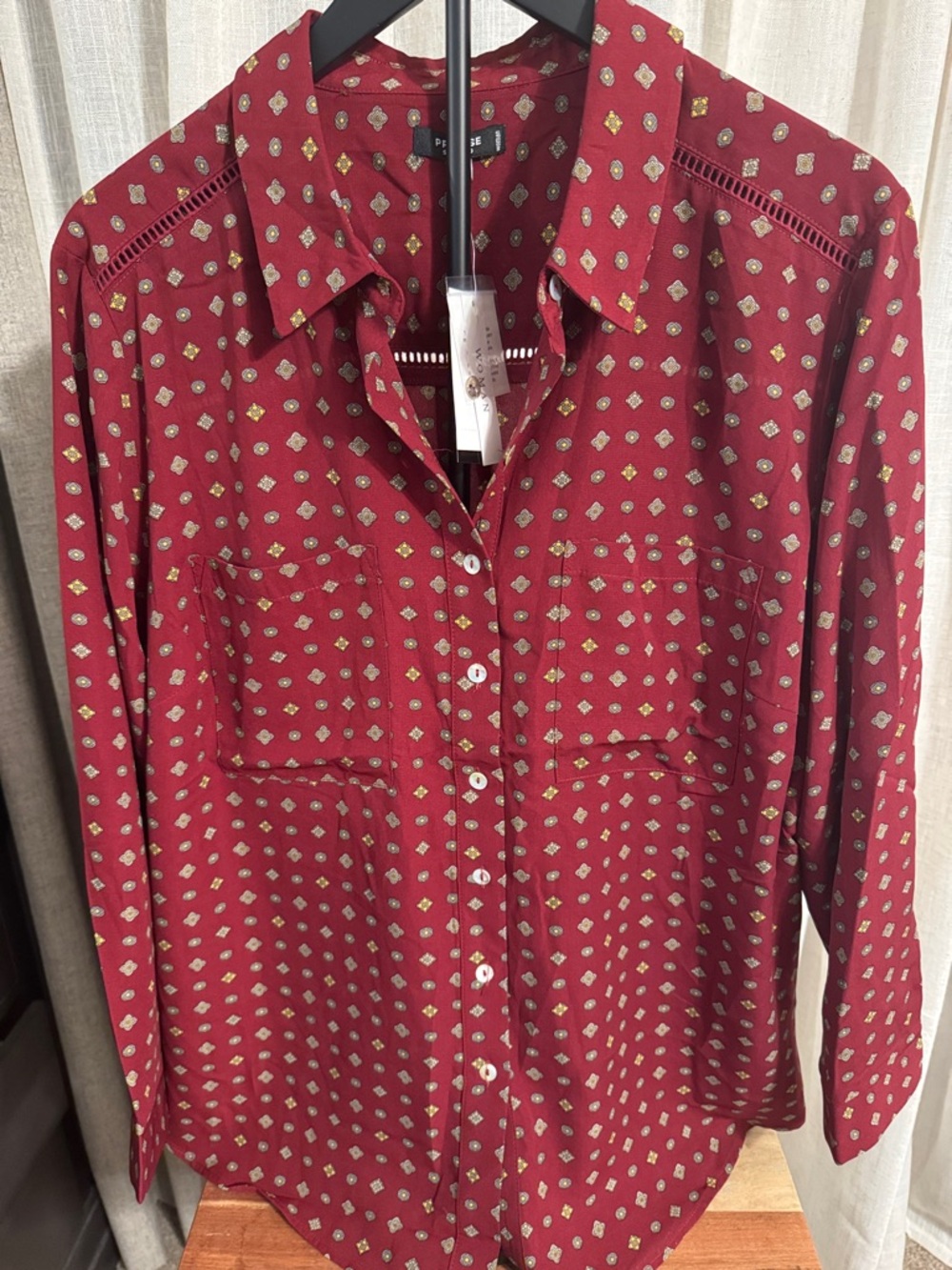 Premise Red Patterned Button-Up Blouse with Gold Accents size 2X